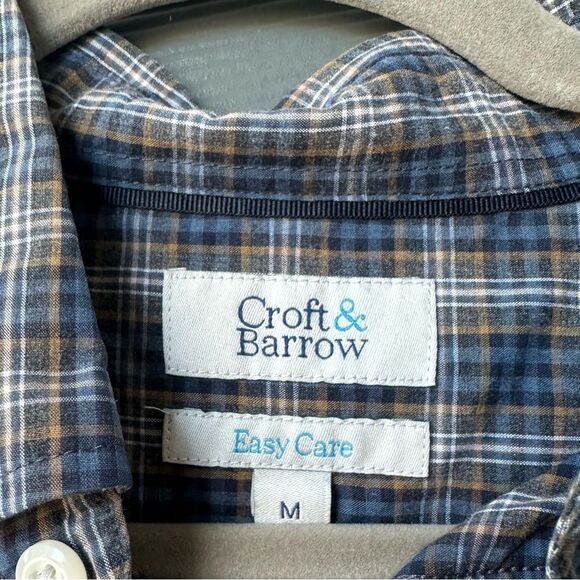 Croft & Barrow Plaid Button Down Shirt Blue White Tan Size M - Picture 3 of 5
